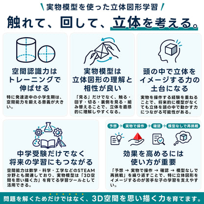 中学受験 立体図形完全制覇セット｜頻出単元の対応模型＋問題解説PDF｜立体図形が苦手な小学5・6年生向け