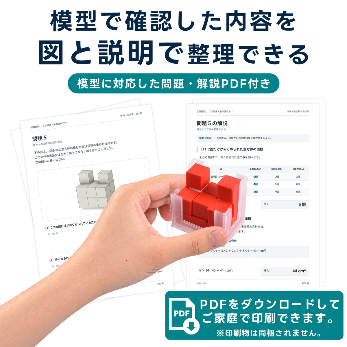 中学受験算数 くり抜き・色の塗り分け 模型教材｜対応模型＋問題解説PDF｜立体図形が苦手な小学5・6年生向け