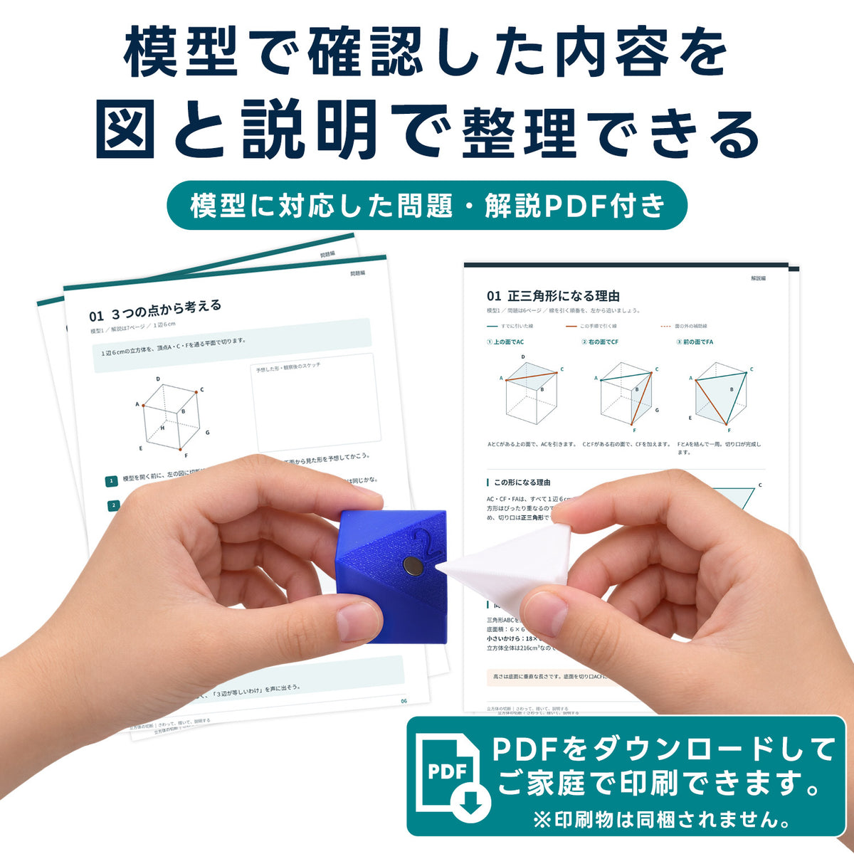 中学受験算数 立方体の切断 模型教材［全8種］｜対応模型＋問題解説PDF｜立体図形が苦手な小学5・6年生向け