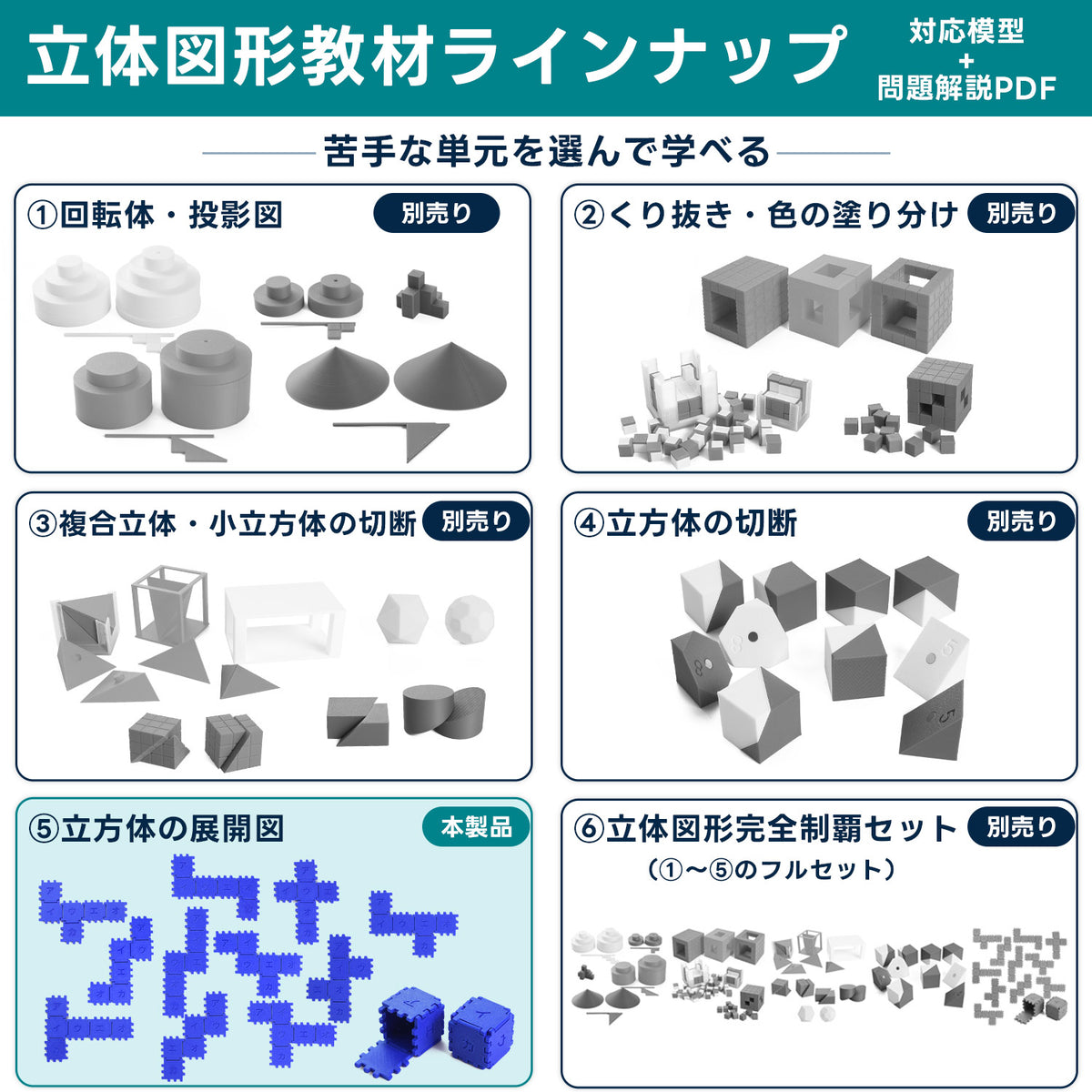 中学受験算数 立方体の展開図 模型教材［全11種］｜対応模型＋問題解説PDF｜立体図形が苦手な小学5・6年生向け